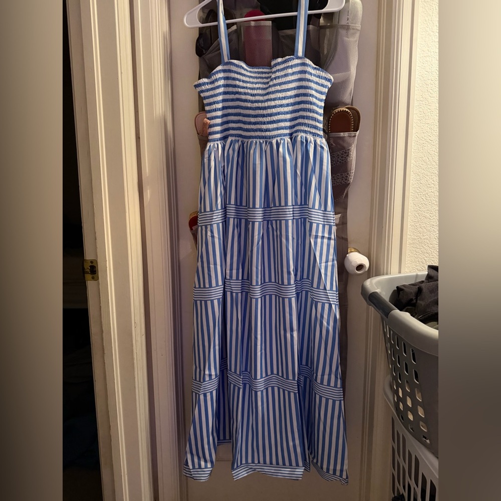 Blue & White Striped Coastal Sleeveless Maxi Dress, 1X, NWT! - Picture 14 of 15